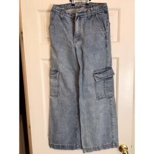J. GALT Brandy Melville Light Wash Cargo Wide Leg Baggy Jeans Sz S carpenter